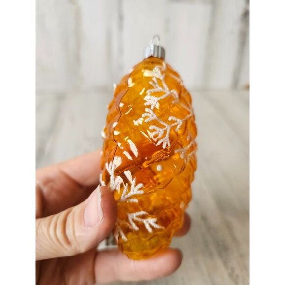 Vintage radko shiny Brite pinecone yellow snowflake ornament Xmas tree - Picture 3 of 10